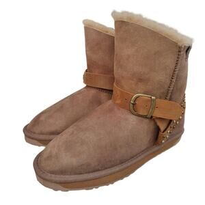 Y2K New Tan suede Emu lined Bootie sz 10